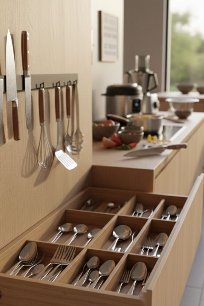 Magnetic or Drawer-Based Utensil Storage