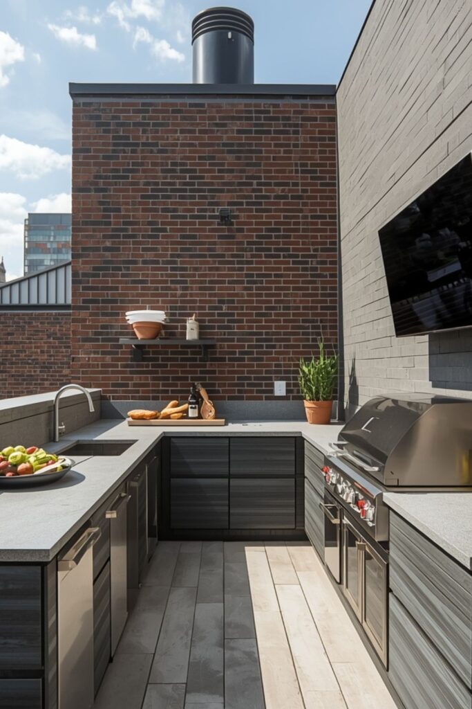 Single-Wall Outdoor Kitchen for Narrow Spaces